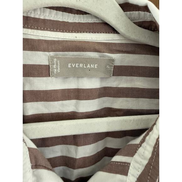 Everlane 100% Cotton Button-Up Blouse Striped Brown / White Size XL Casual Work - Picture 5 of 9